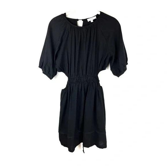 Bhm | Dresses | Bhme Cut Out Dress Black Tie Back Linen Blend Puff Sleeve  Size M Party Cocktail | Poshmark